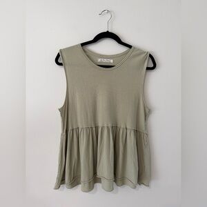 Free People NWOT Matcha Green Peplum Flowy Boho Cottage Peasant Top Women’s M